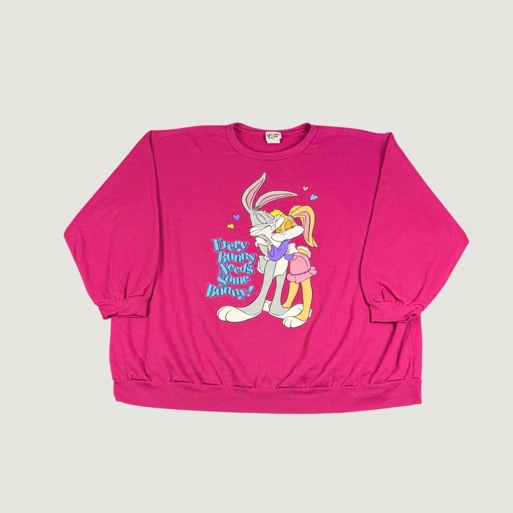 Vintage Looney Tunes Bugs Lola Bunny Magenta Pink Sweatshirt Made in USA XL
